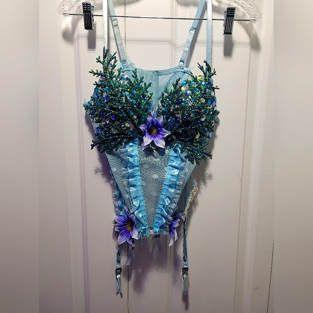Handmade Beautiful Blue Mermaid Rave and Festival Corset